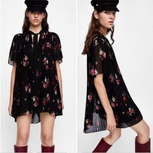 Zara floral printed pleated chiffon romper dress